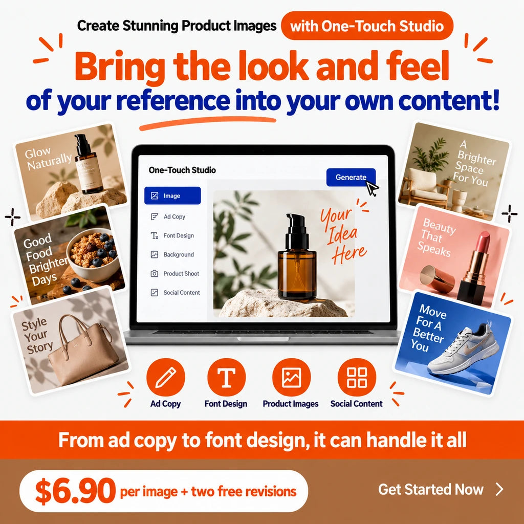 Light ad with a laptop surrounded by beauty, food, fashion and home product ads