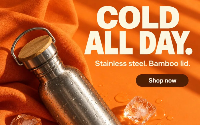 Close-up of the result: same orange and bold cream type, new layout around the bottle